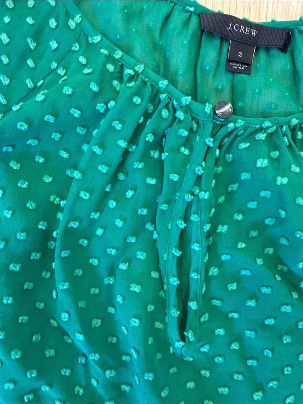 J. Crew Green Polka Dot Peasant Blouse
